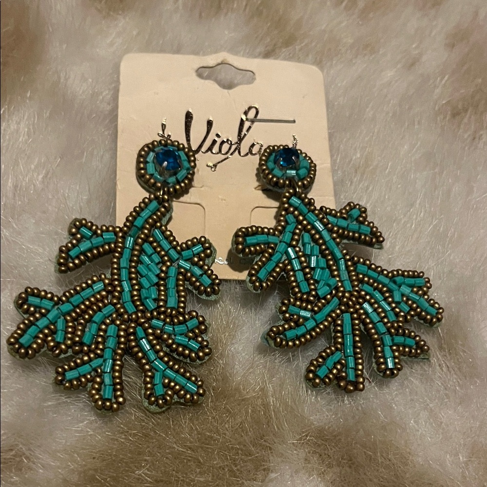 Turquoise and Gold Beaded Earrings
